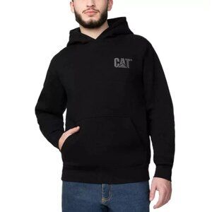 Cat Men's M Black Hoodie Sweatshirt Embroidered Front Logo